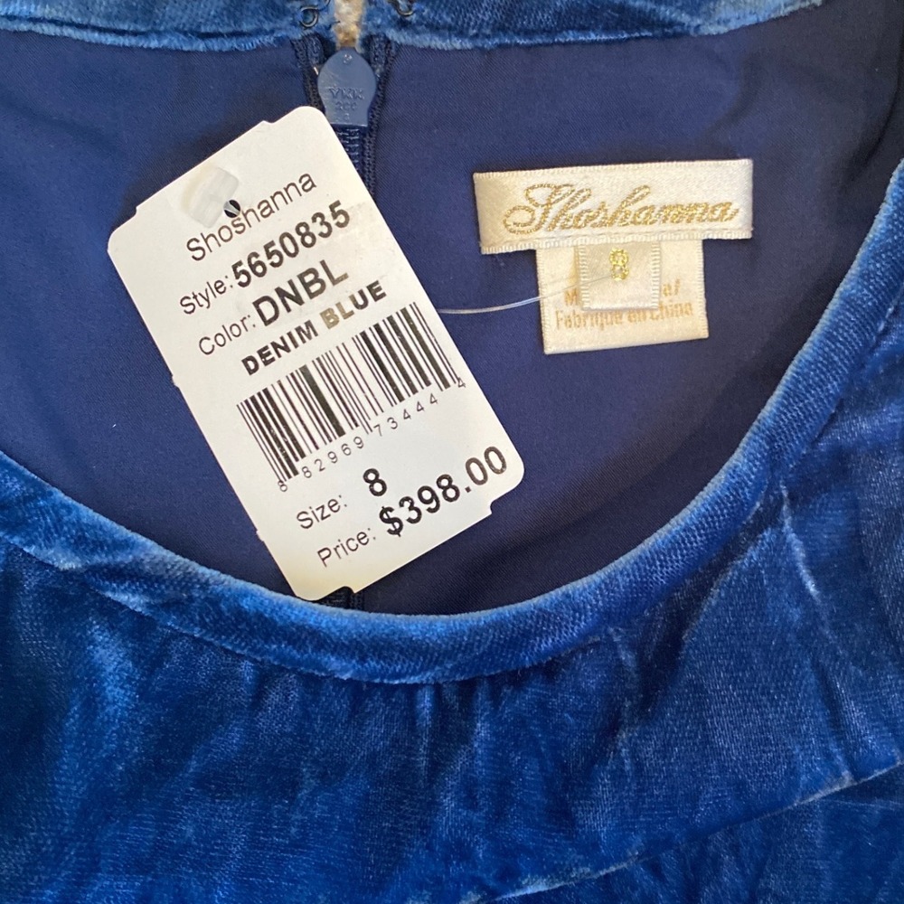 NEW SHOSHANNA Velvet‎ Puff Sleeve Ruffle Hem Mini Dress SZ 8 Blue Winter Holiday - Picture 5 of 9